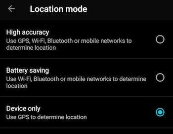 Example of Android&rsquo;s location settings